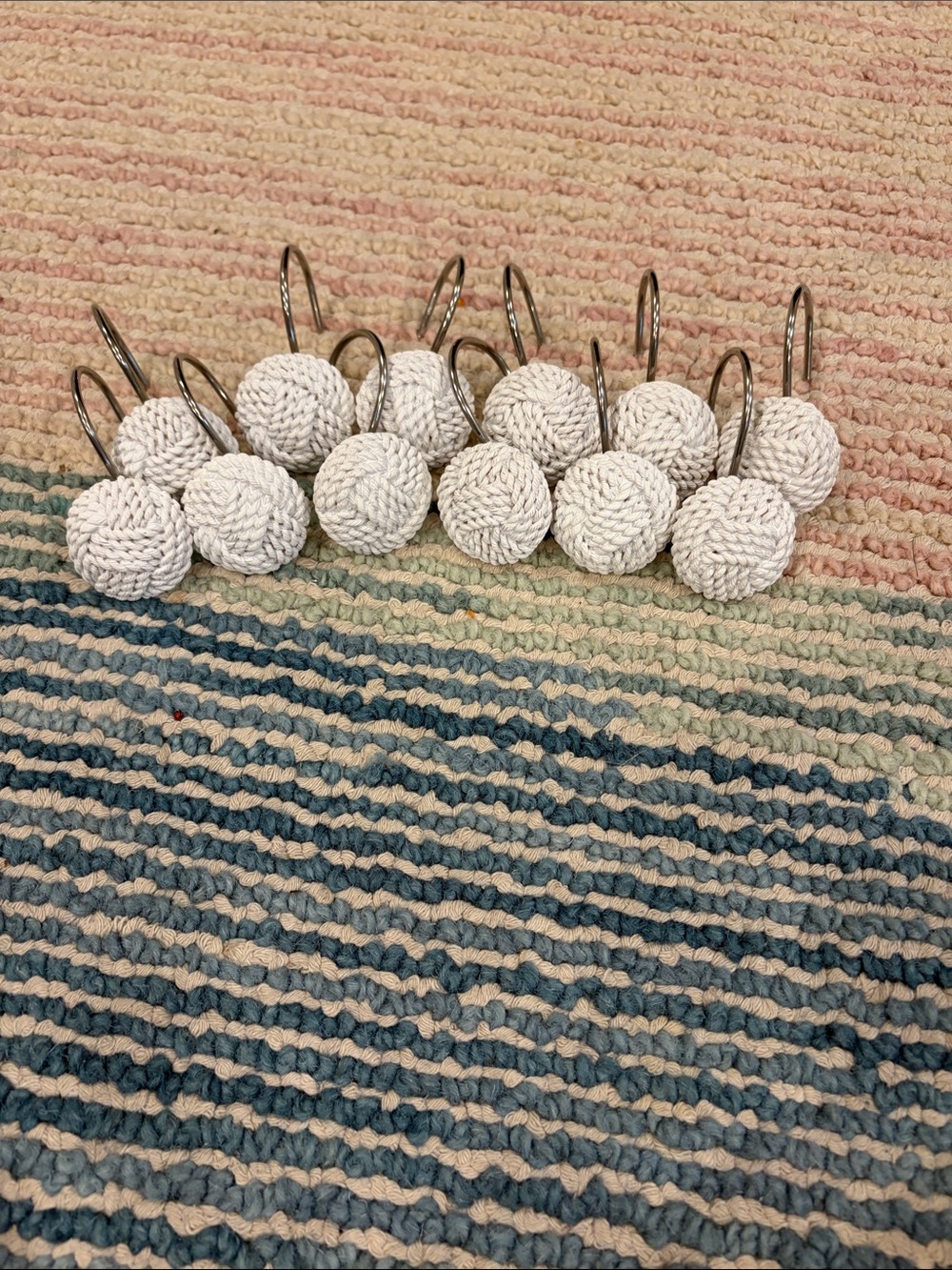 White Braided Rope Shower Curtain Hooks - Set of 12
